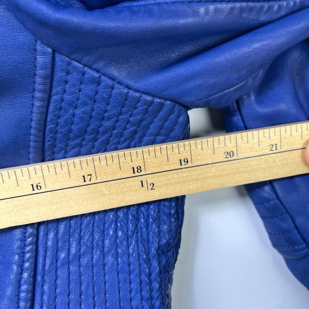 BCBG Max Azria Leather Jacket Blue Women's Large - Picture 7 of 10